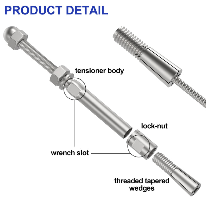 BLIKA Upgraded Swageless Shreaded Stud for 1/8" cable railing