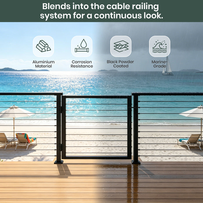 BLIKA 36" Black Aluminum Cable Railing Deck Gate