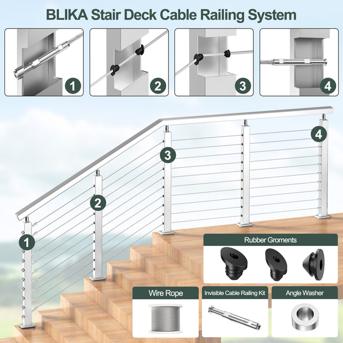 BLIKA Patented 1/8" & 3/16" Swageless Cable Fittings T316 For Metal&Wood Post