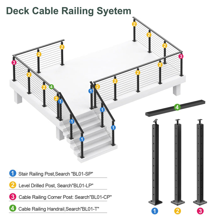 BLIKA 36" Cable Railing Corner Post