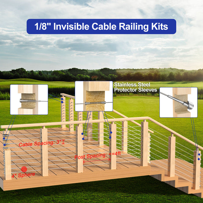 BLIKA 1/8" Invisible Cable Railing Kit - Extended Version