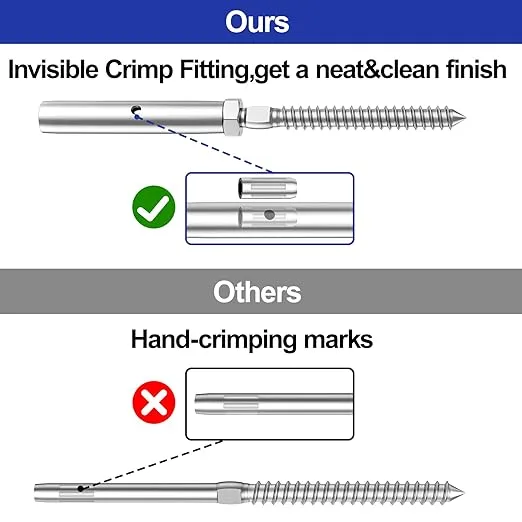 BLIKA Invisible Crimp Swage Lag Screws for 1/8" Cable Railing