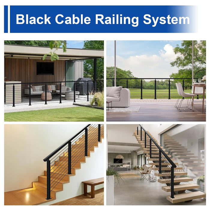 BLIKA 36'' 12FT Black Level Drilled Cable Railing System DIY Kit