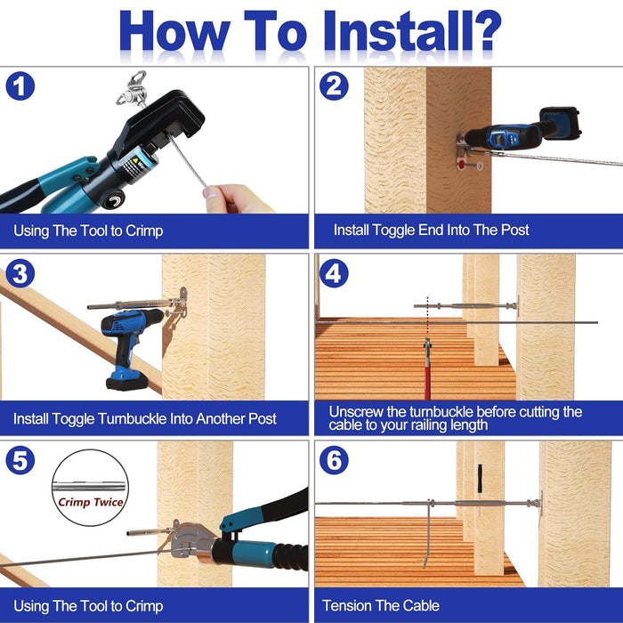 BLIKA Black Adjustable Angle 3/16" Cable Railing Kit for Wood Posts