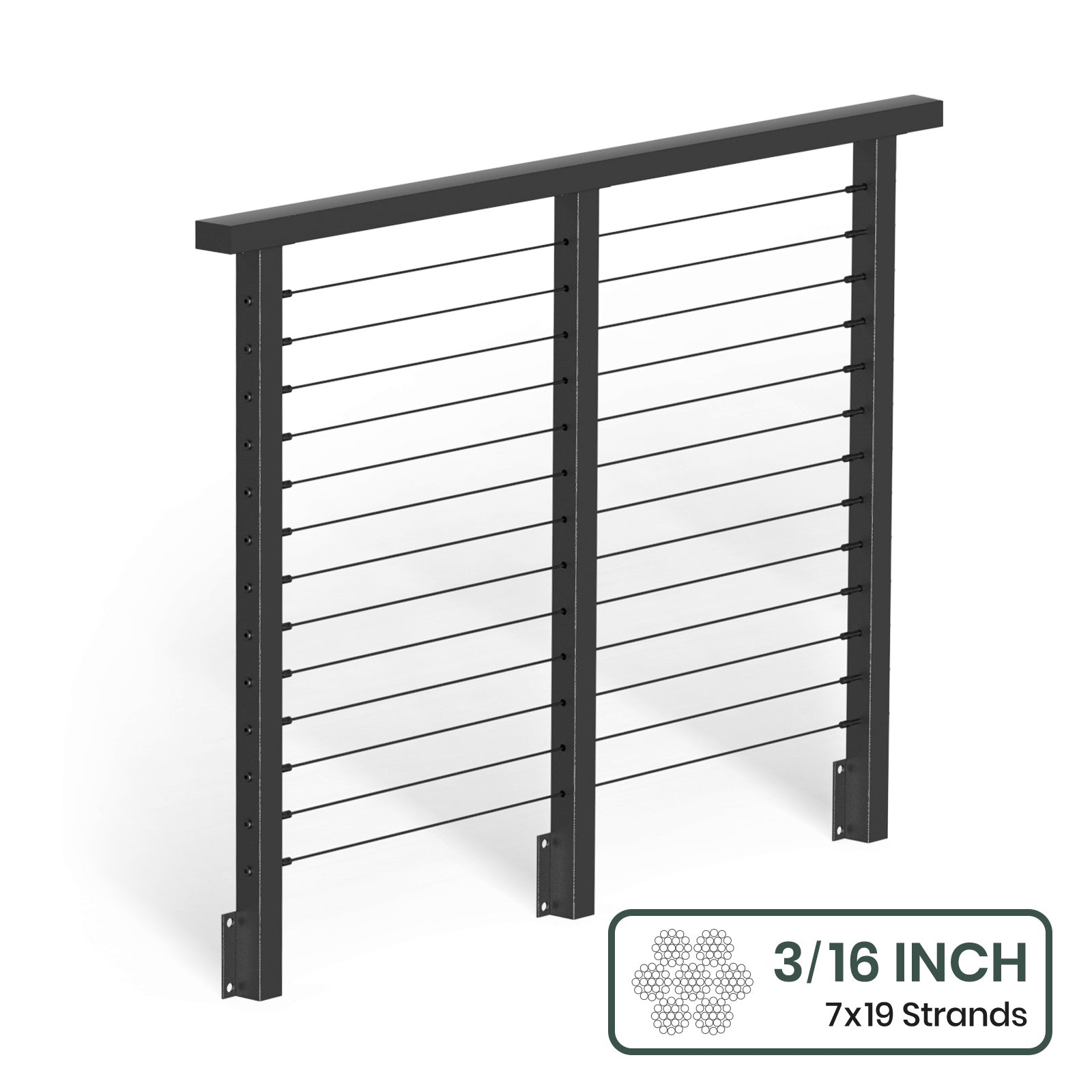 BLIKA 36'' & 42'' Black Side Mount Cable Railing System DIY Kit (4FT - 28FT, Level Drilled) - 3/16