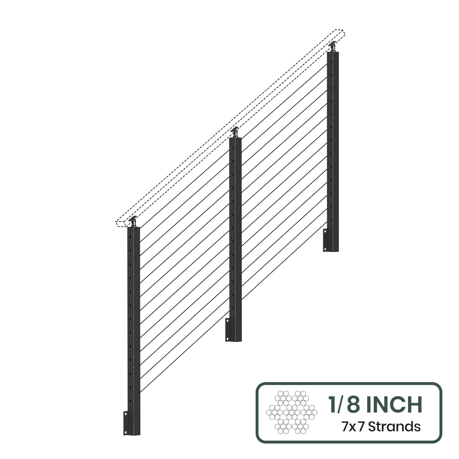 BLIKA 36'' & 42'' Black Side Mount Stair Cable Railing System DIY Kit (4FT - 20FT,  No Handrail) - 1/8
