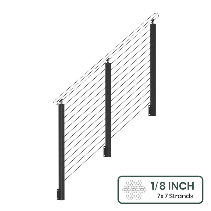 BLIKA 36'' & 42'' Black Side Mount Stair Cable Railing System DIY Kit (4FT - 20FT,  No Handrail) - 1/8" Cable & Hardware