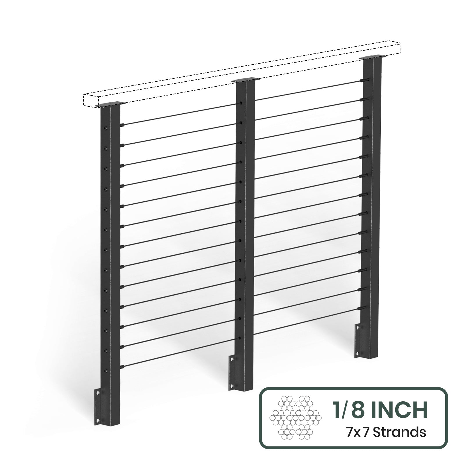 BLIKA  36'' & 42'' Black Side Mount Cable Railing System DIY Kit (4FT - 28FT,  No Handrail) - 1/8