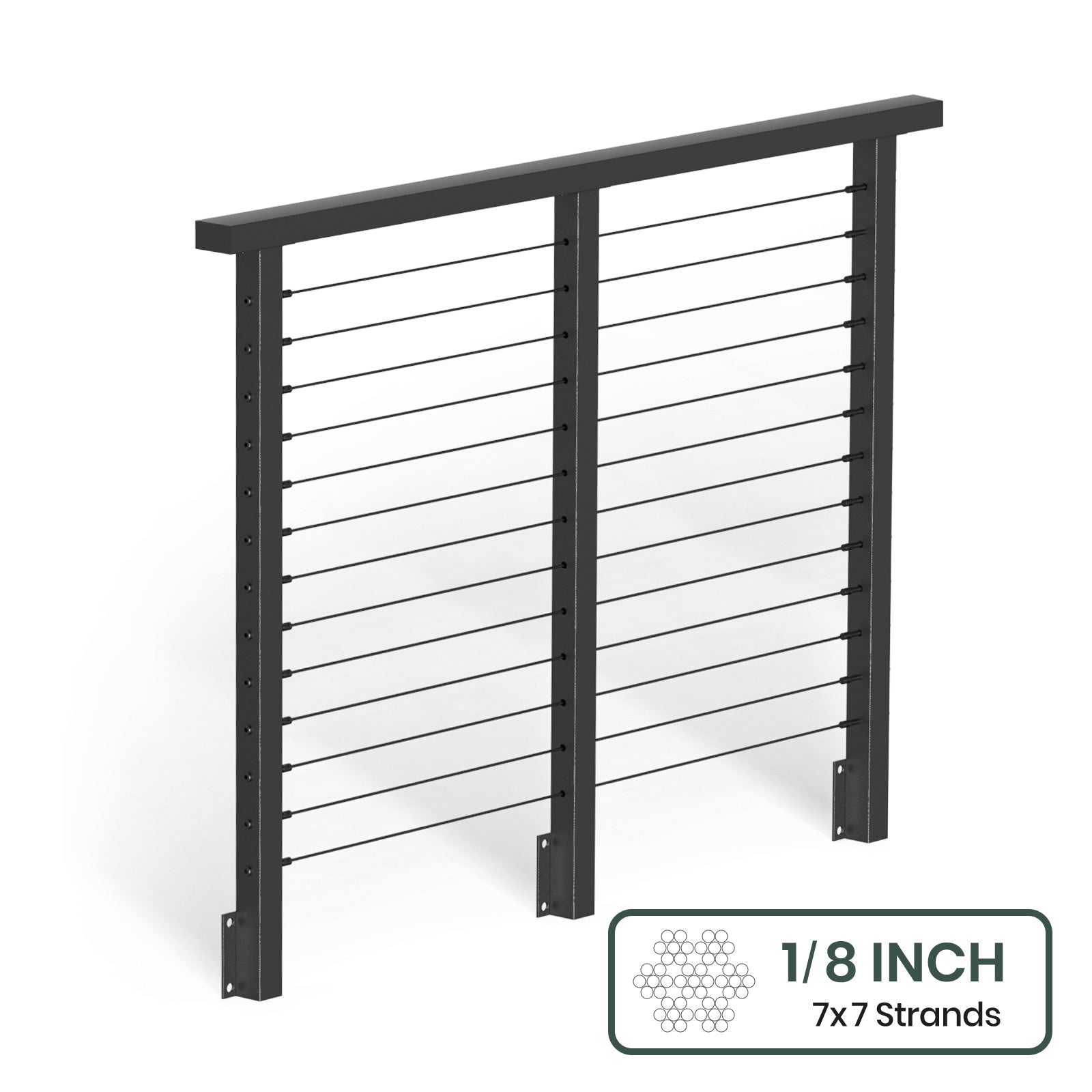 BLIKA 36'' & 42'' Black Side Mount Cable Railing System DIY Kit (4FT - 28FT, Level Drilled) - 1/8