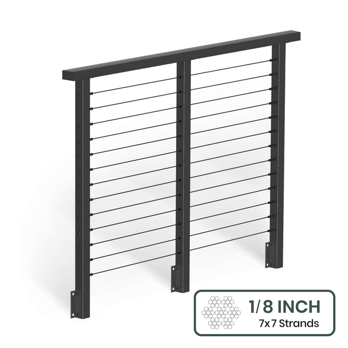 BLIKA 36'' & 42'' Black Side Mount Cable Railing System DIY Kit (4FT - 28FT, Level Drilled) - 1/8" Cable & Hardware