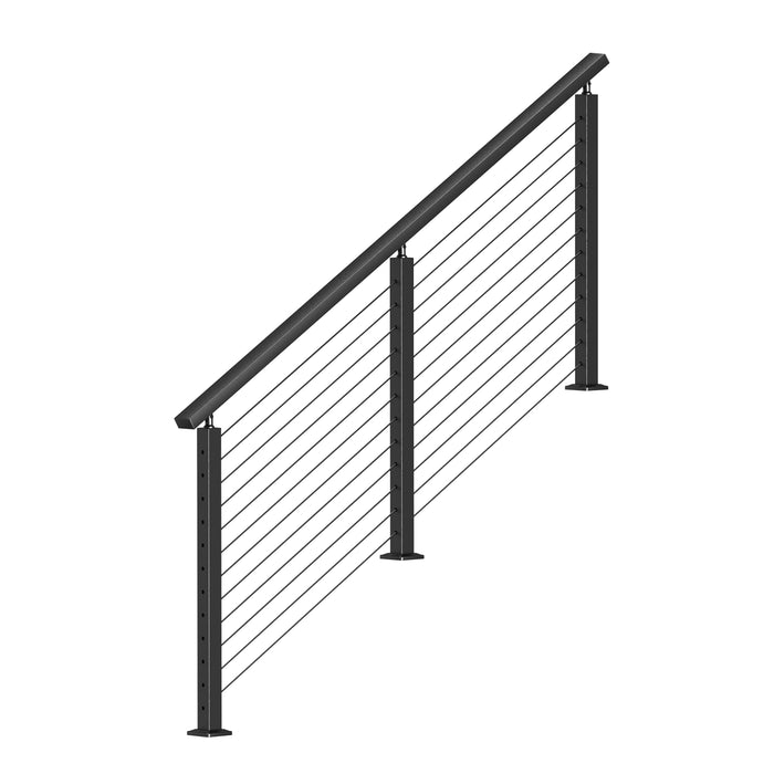 BLIKA 36'' & 42'' Black Surface Mount Stair Cable Railing System DIY Kit (4FT - 20FT, Angled Drilled)