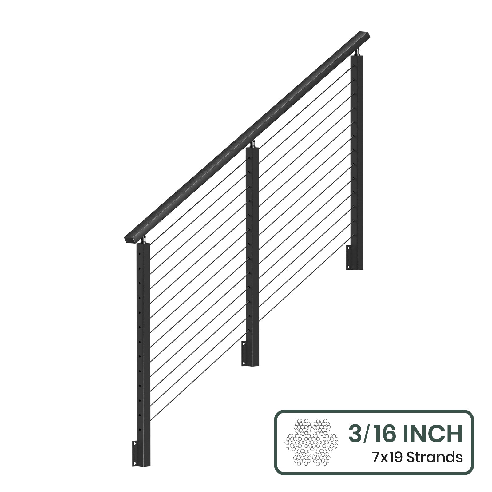 BLIKA 36''& 42''  Black Side Mount  Stair Cable Railing System DIY Kit (4FT - 20FT, Angled Drilled) - 3/16