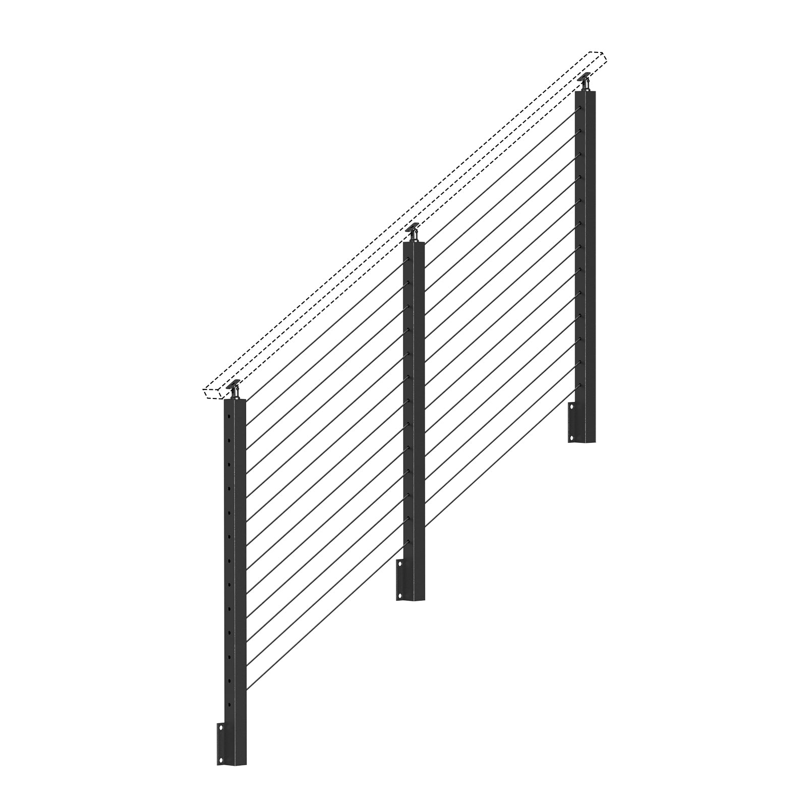 BLIKA 42'' Black Side Mount Stair Cable Railing System DIY Kit (4FT - 20FT,  No Handrail)
