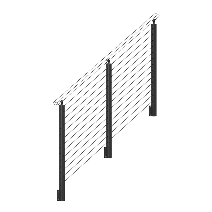 BLIKA 42'' Black Side Mount Stair Cable Railing System DIY Kit (4FT - 20FT,  No Handrail)