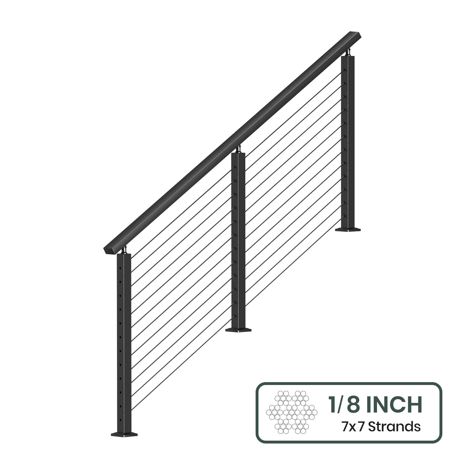 BLIKA 36'' & 42'' Black Surface Mount Stair Cable Railing System DIY Kit (4FT - 20FT, Angled Drilled) - 1/8