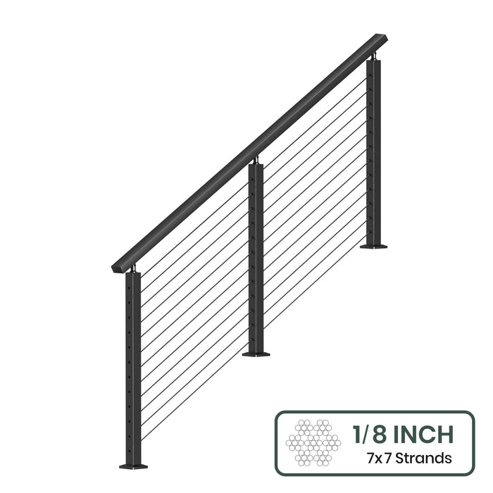 BLIKA 36'' & 42'' Black Surface Mount Stair Cable Railing System DIY Kit (4FT - 20FT, Angled Drilled) - 1/8" Cable & Hardware