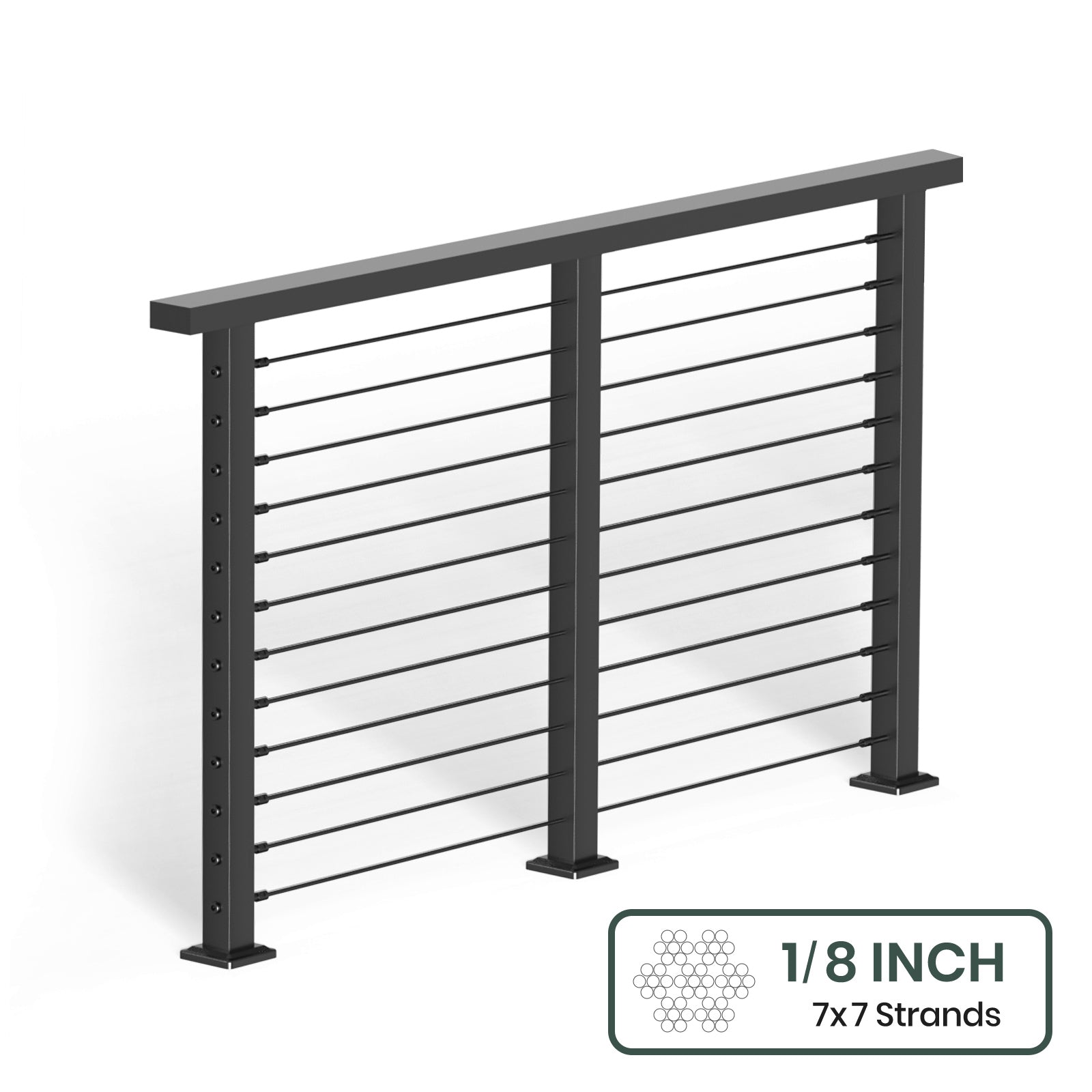 BLIKA 36'' & 42'' Black Surface Mount Cable Railing System DIY Kit (4FT - 28FT, Level Drilled, ) - 1/8