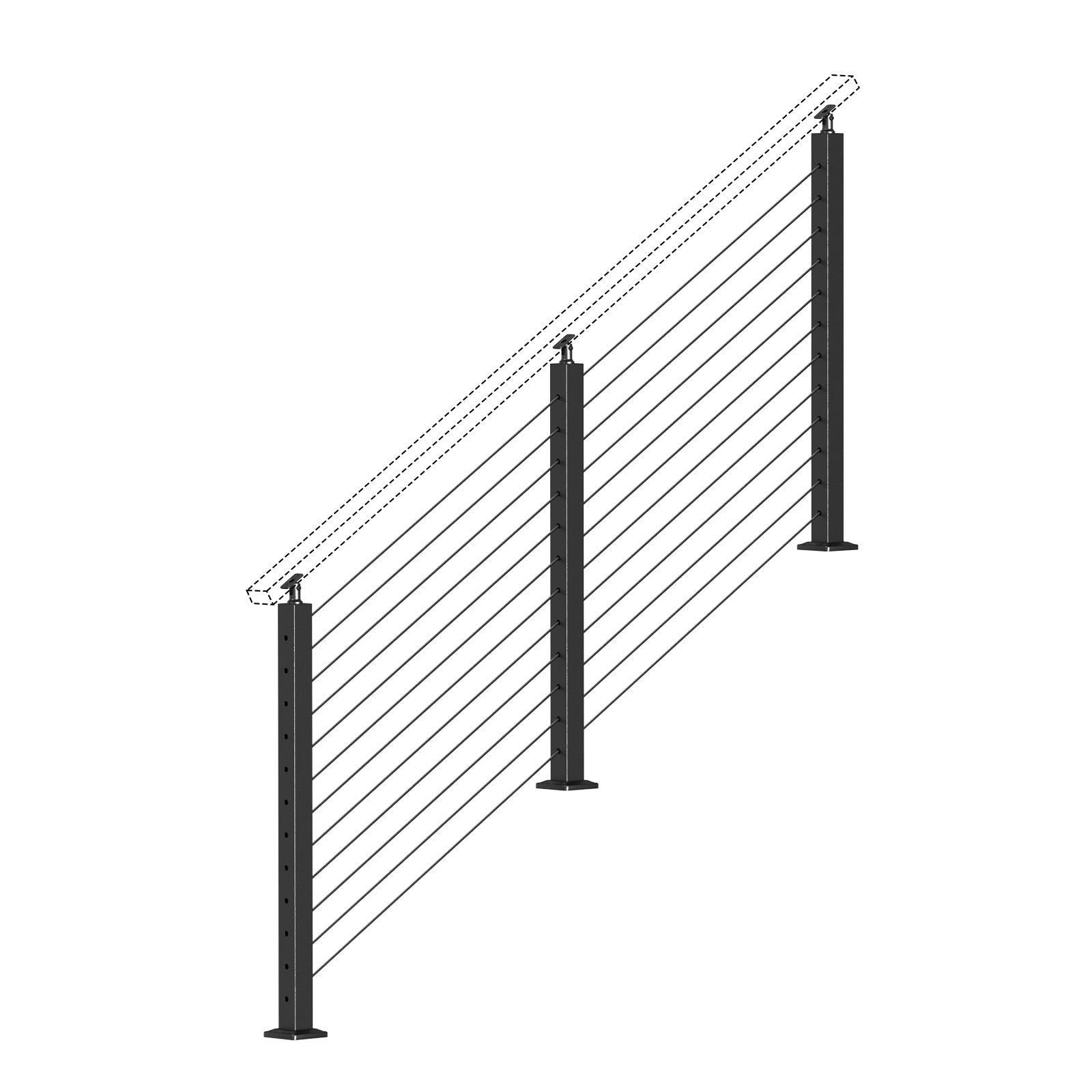 BLIKA 36'' & 42'' Black Surface Mount Stair Cable Railing System DIY Kit (4FT - 20FT, Angled Drilled, No Handrail)