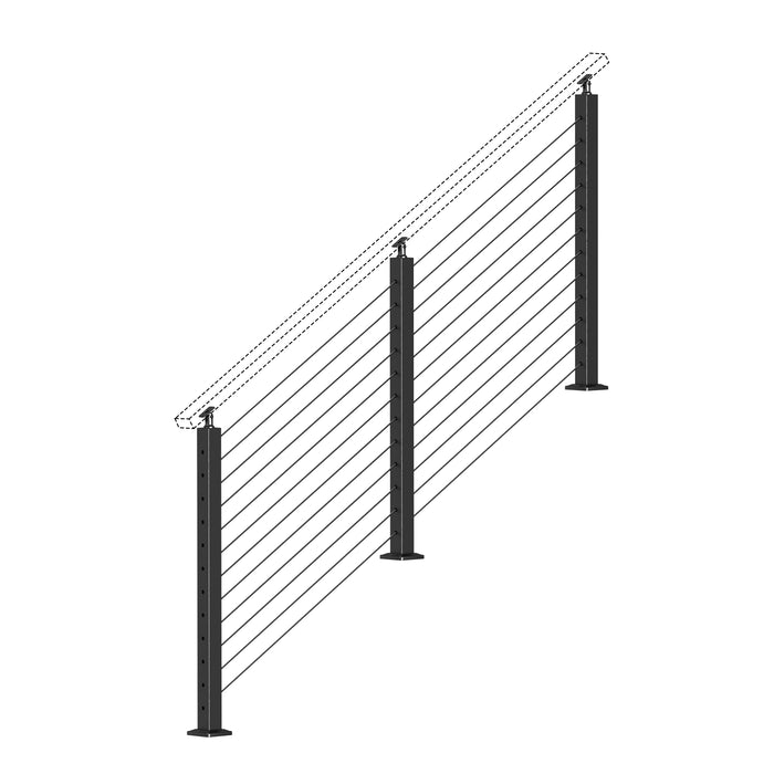 BLIKA 36'' & 42'' Black Surface Mount Stair Cable Railing System DIY Kit (4FT - 20FT, Angled Drilled, No Handrail)