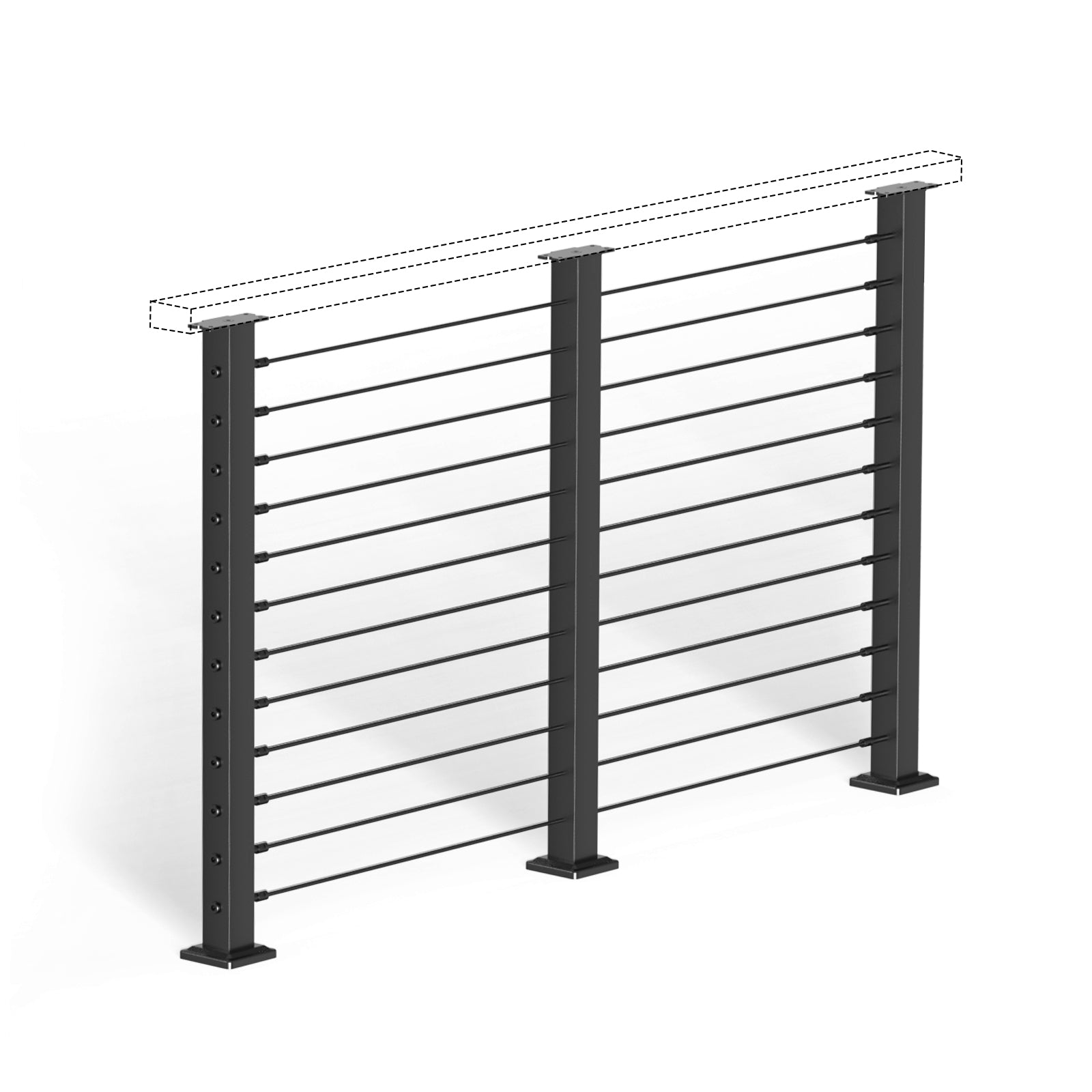 BLIKA 36'' & 42''  Black Surface Mount Cable Railing System DIY Kit (4FT - 20FT, Level Drilled, No Handrail)