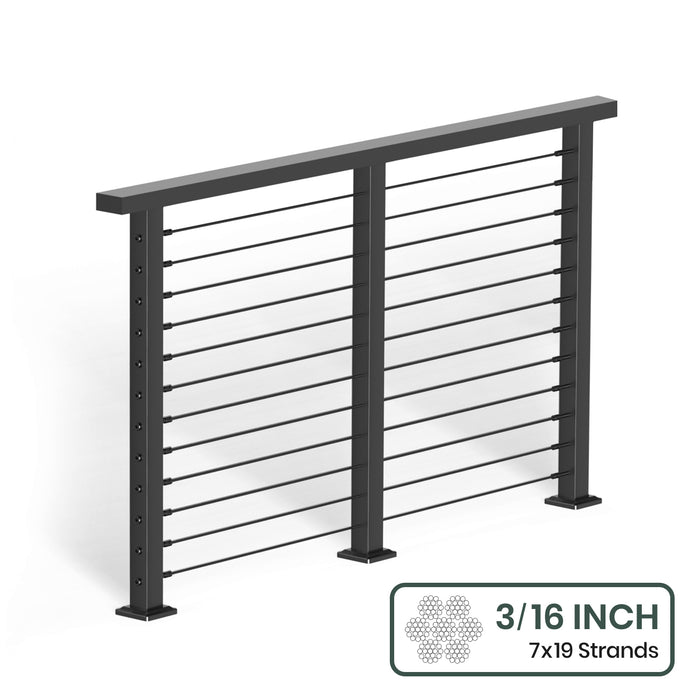 BLIKA 36'' & 42'' Black Surface Mount Cable Railing System DIY Kit (4FT - 28FT, Level Drilled, ) - 3/16" Cable & Hardware