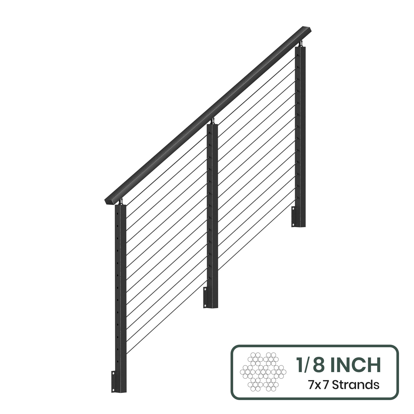 BLIKA 36''& 42''  Black Side Mount  Stair Cable Railing System DIY Kit (4FT - 20FT, Angled Drilled) - 1/8