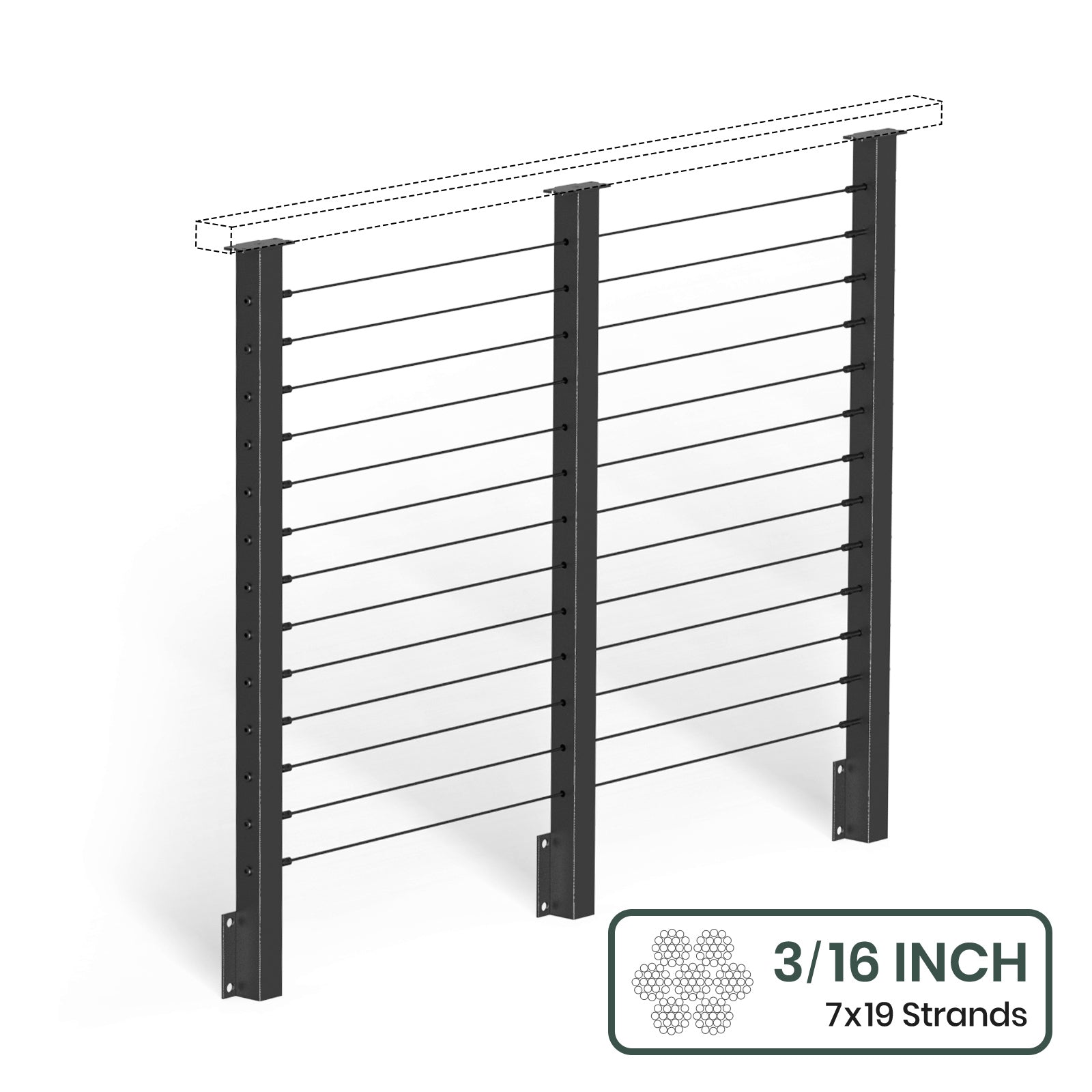 BLIKA  36'' & 42'' Black Side Mount Cable Railing System DIY Kit (4FT - 28FT,  No Handrail) - 3/16