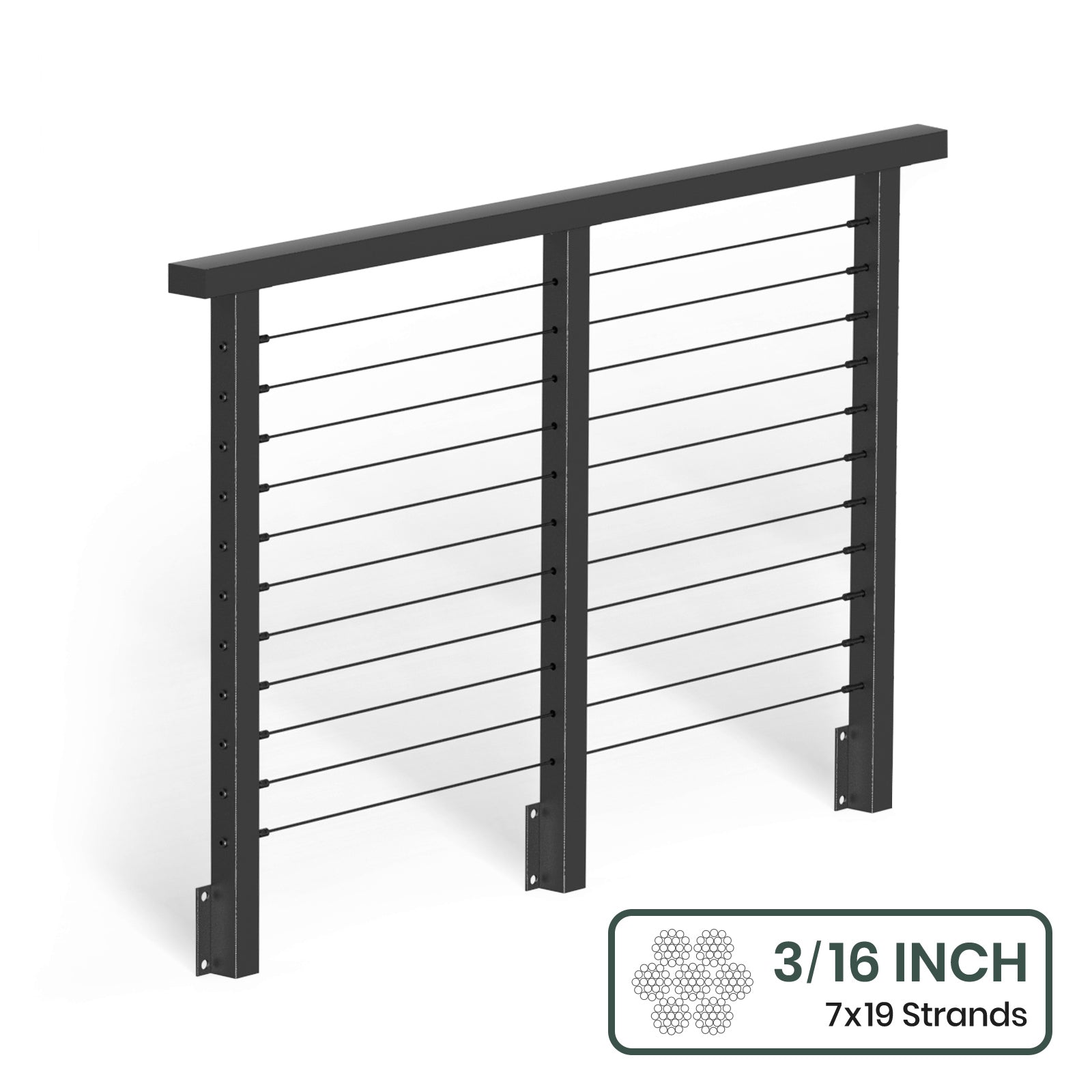 BLIKA 36'' & 42'' Black Side Mount Cable Railing System DIY Kit (4FT - 28FT, Level Drilled) - 3/16