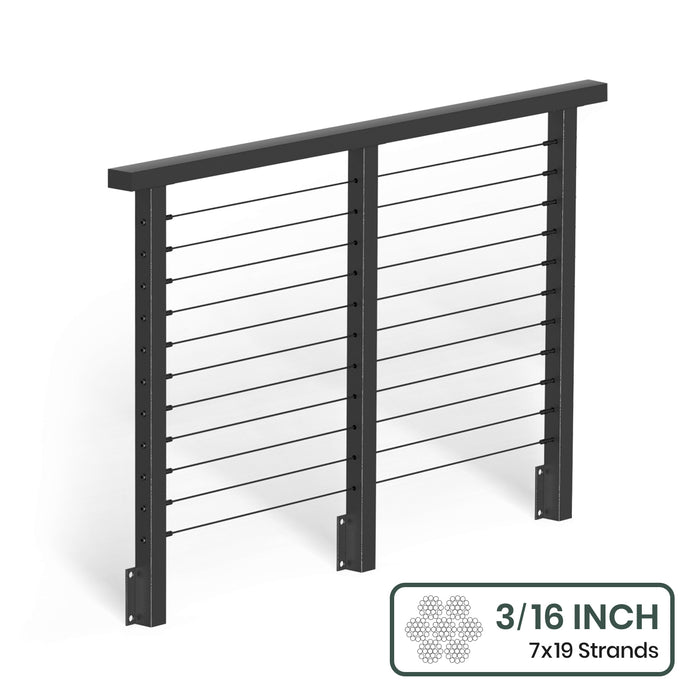 BLIKA 36'' & 42'' Black Side Mount Cable Railing System DIY Kit (4FT - 28FT, Level Drilled) - 3/16" Cable & Hardware