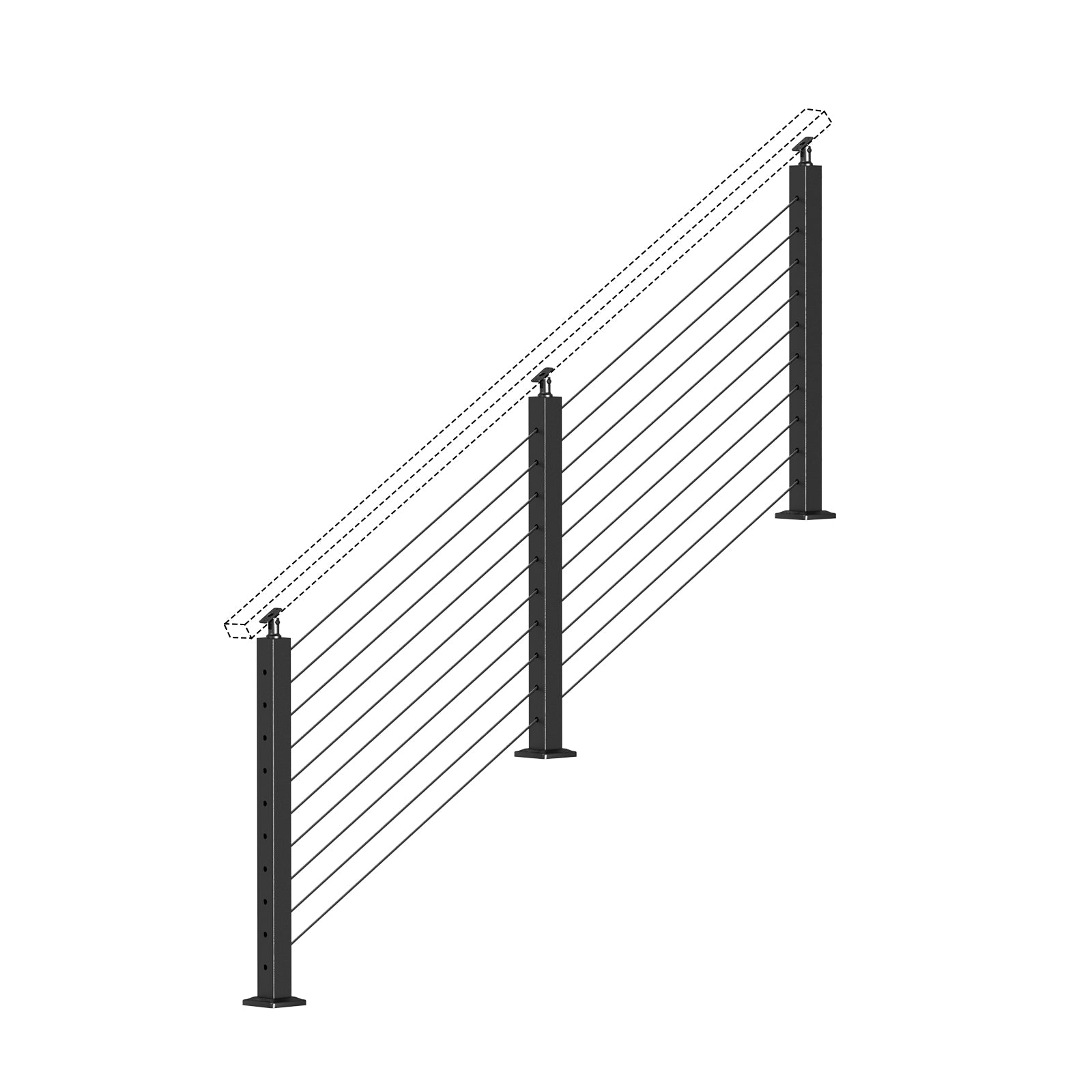 BLIKA 36'' & 42'' Black Surface Mount Stair Cable Railing System DIY Kit (4FT - 20FT, Angled Drilled, No Handrail)
