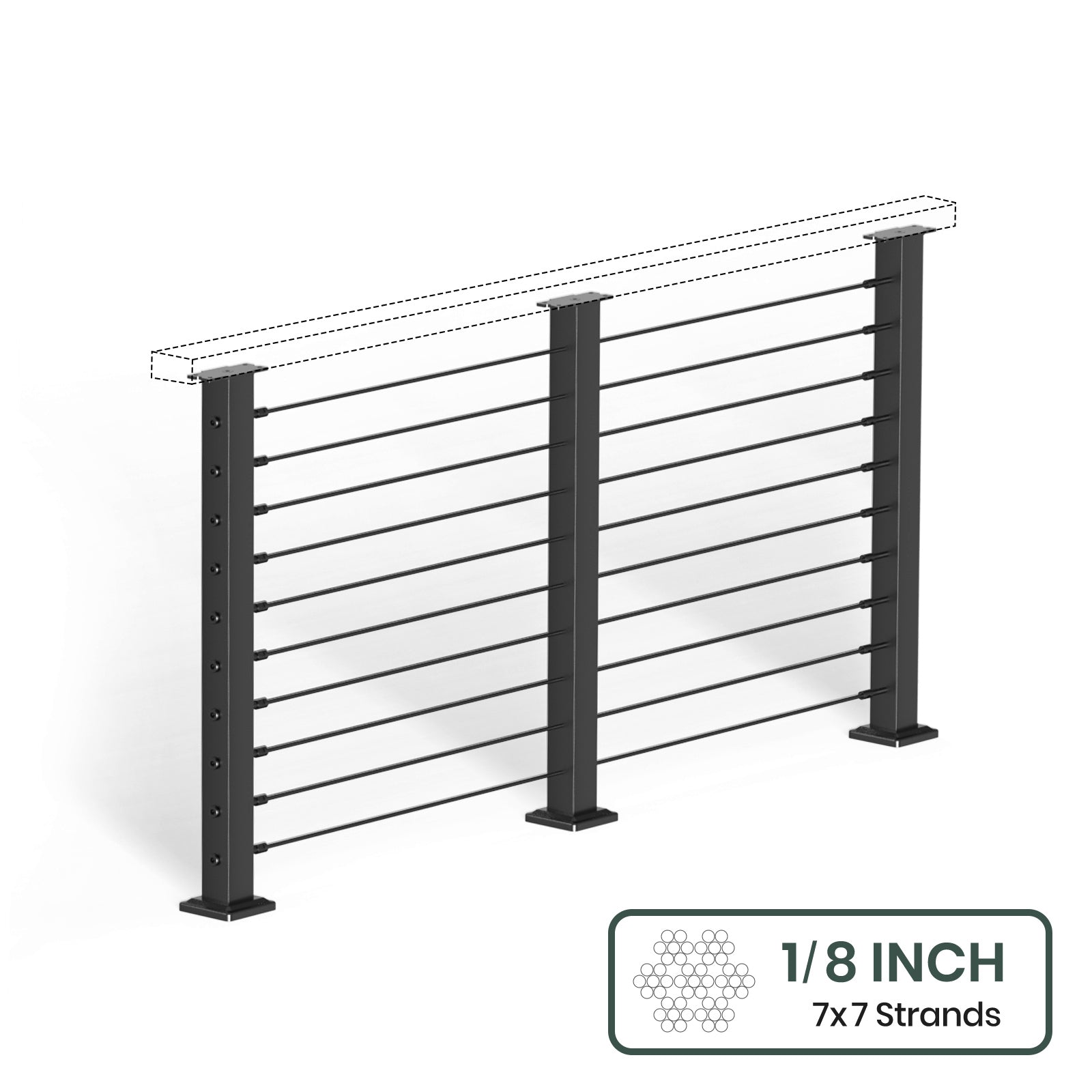 BLIKA 36'' & 42''  Black Surface Mount Cable Railing System DIY Kit (4FT - 28FT, Level Drilled, No Handrail) - 1/8