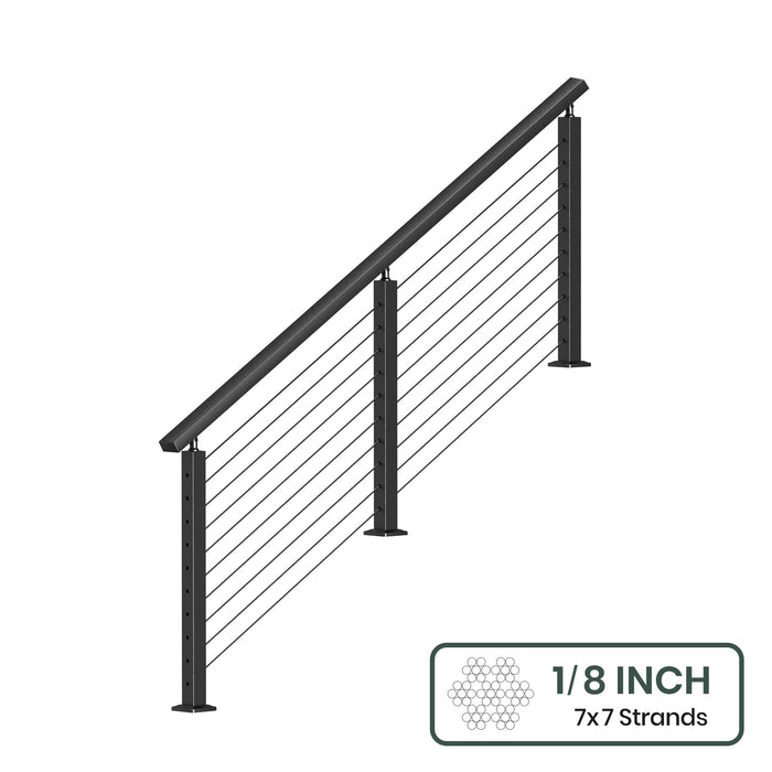 BLIKA 36'' & 42'' Black Surface Mount Stair Cable Railing System DIY Kit (4FT - 20FT, Angled Drilled) - 1/8" Cable & Hardware