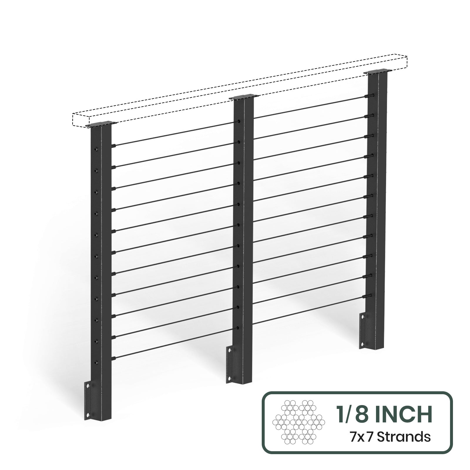 BLIKA  36'' & 42'' Black Side Mount Cable Railing System DIY Kit (4FT - 28FT,  No Handrail) - 1/8