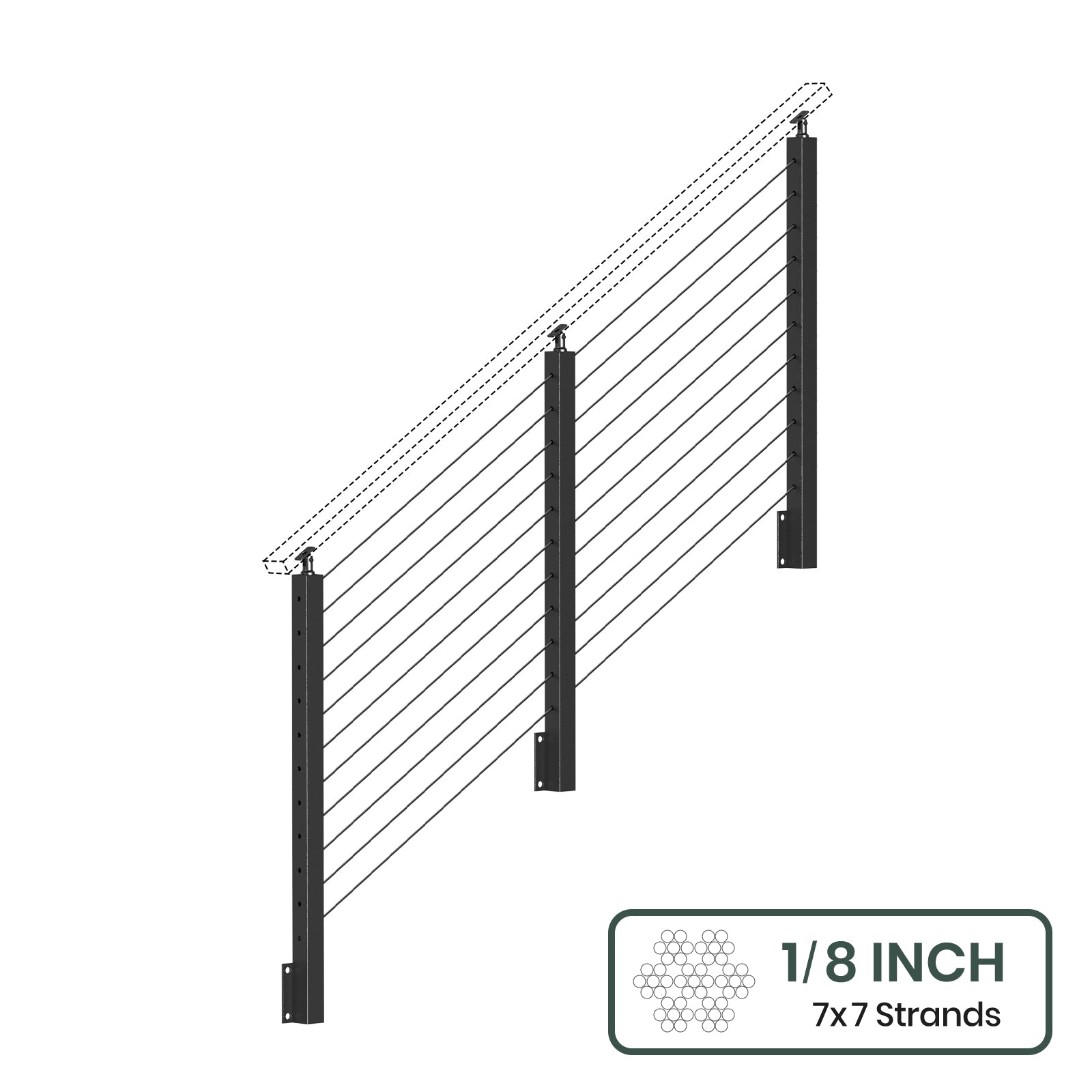 BLIKA 36'' & 42'' Black Side Mount Stair Cable Railing System DIY Kit (4FT - 20FT,  No Handrail) - 1/8