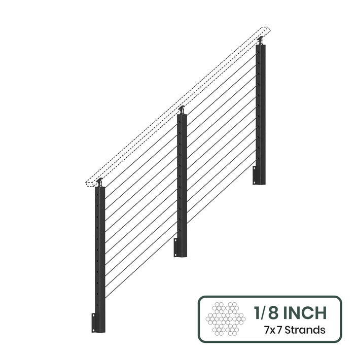 BLIKA 36'' & 42'' Black Side Mount Stair Cable Railing System DIY Kit (4FT - 20FT,  No Handrail) - 1/8" Cable & Hardware