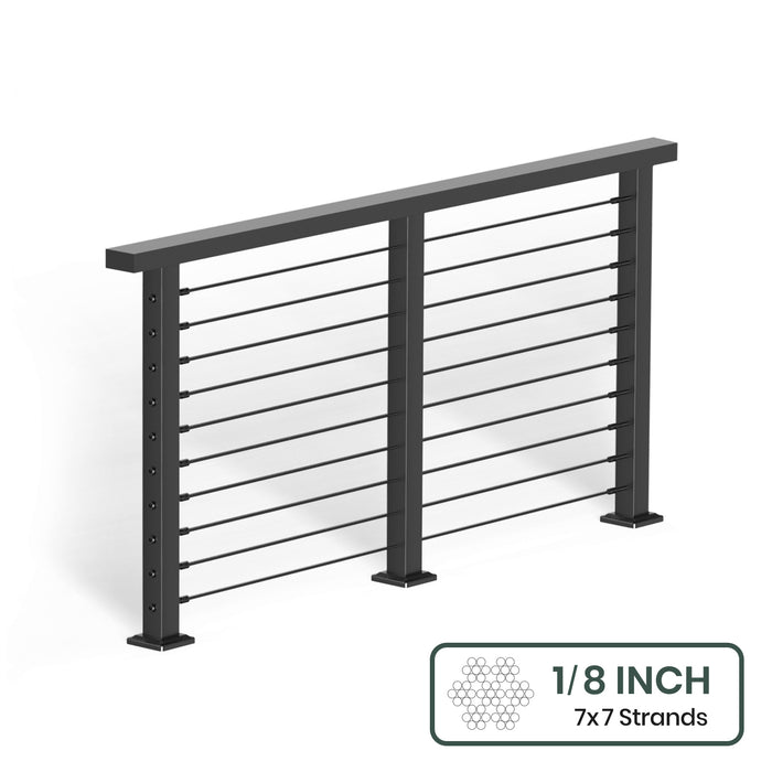 BLIKA 36'' & 42'' Black Surface Mount Cable Railing System DIY Kit (4FT - 28FT, Level Drilled, ) - 1/8" Cable & Hardware