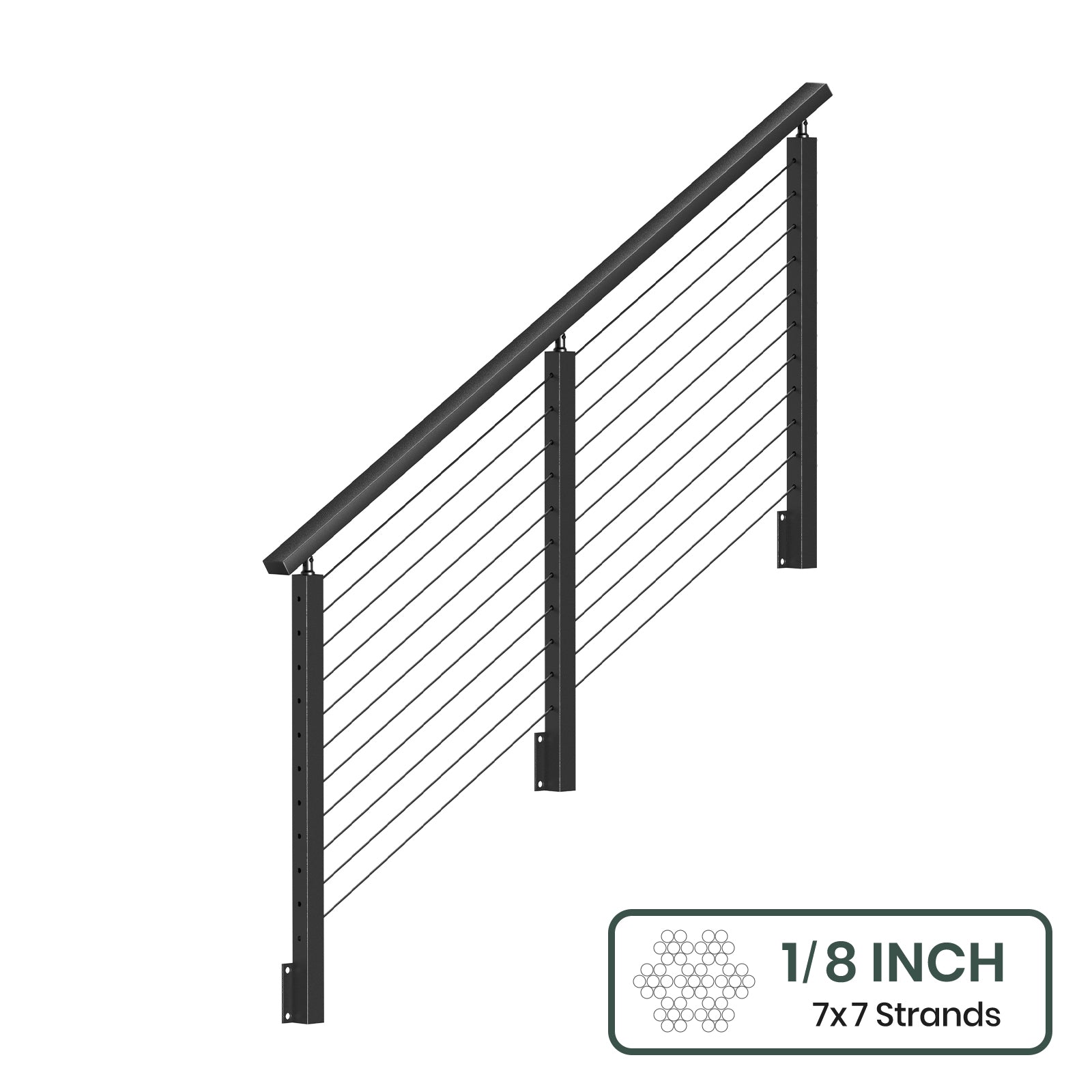 BLIKA 36''& 42''  Black Side Mount  Stair Cable Railing System DIY Kit (4FT - 20FT, Angled Drilled) - 1/8