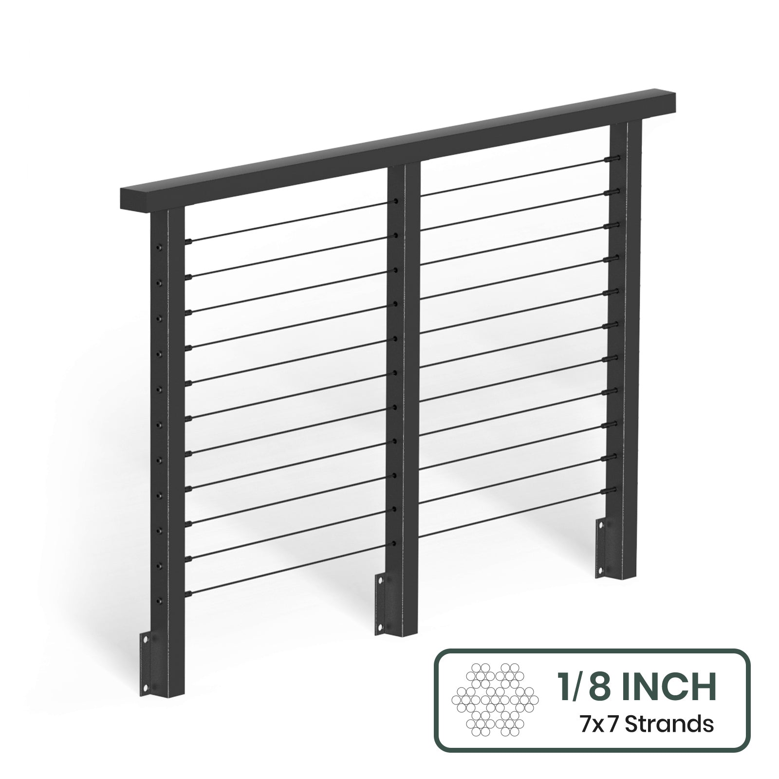 BLIKA 36'' & 42'' Black Side Mount Cable Railing System DIY Kit (4FT - 28FT, Level Drilled) - 1/8