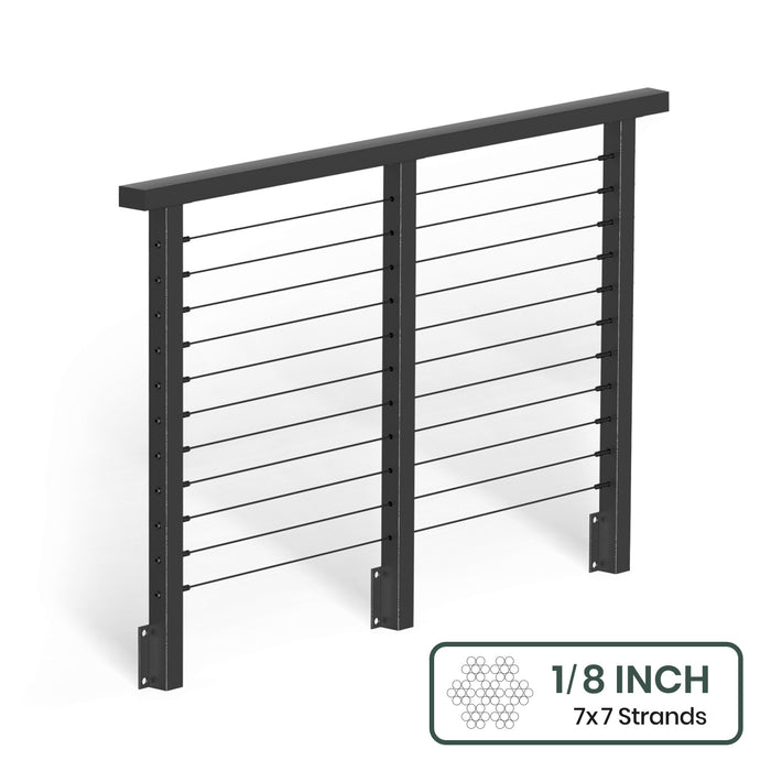 BLIKA 36'' & 42'' Black Side Mount Cable Railing System DIY Kit (4FT - 28FT, Level Drilled) - 1/8" Cable & Hardware