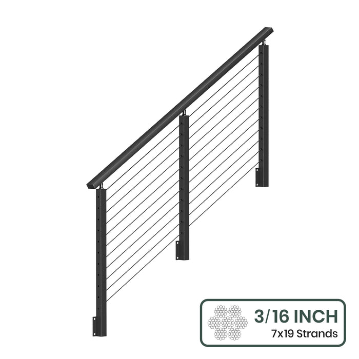 BLIKA 36''& 42''  Black Side Mount  Stair Cable Railing System DIY Kit (4FT - 20FT, Angled Drilled) - 3/16" Cable & Hardware