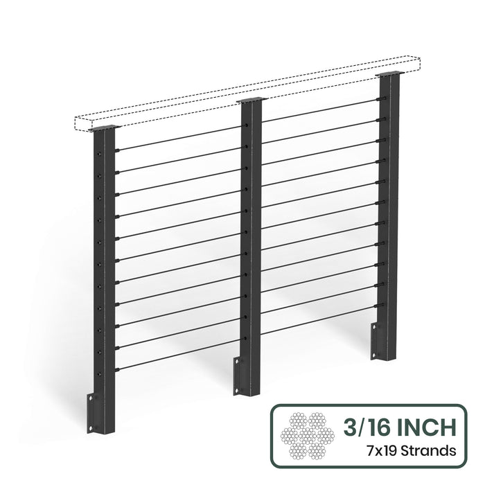 BLIKA  36'' & 42'' Black Side Mount Cable Railing System DIY Kit (4FT - 28FT,  No Handrail) - 3/16" Cable & Hardware