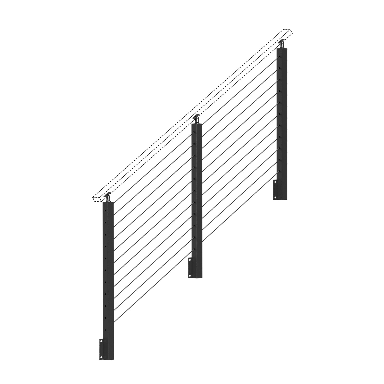 BLIKA 36''  Black Side Mount Stair Cable Railing System DIY Kit (4FT - 20FT,  No Handrail)
