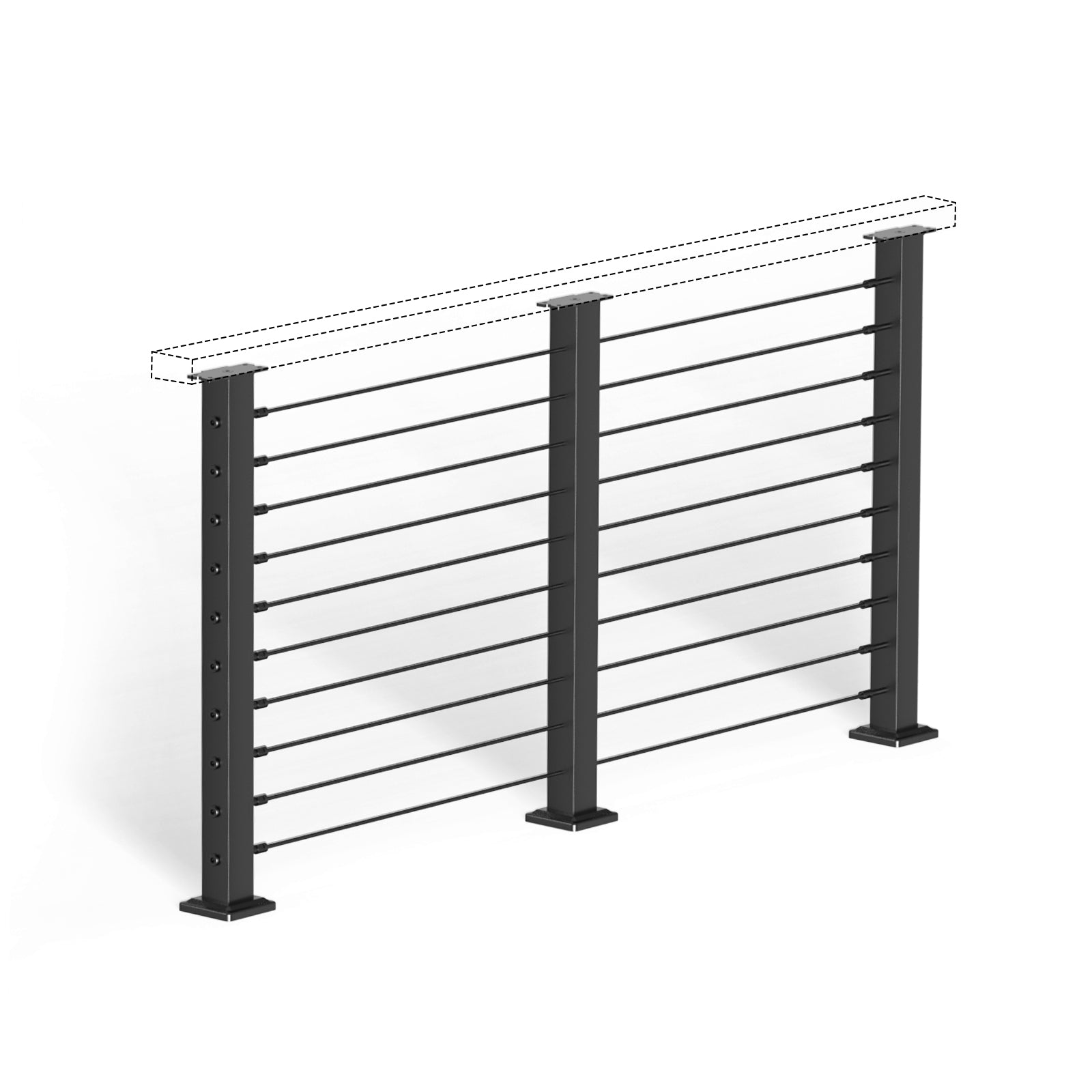 BLIKA 36'' & 42''  Black Surface Mount Cable Railing System DIY Kit (4FT - 20FT, Level Drilled, No Handrail)