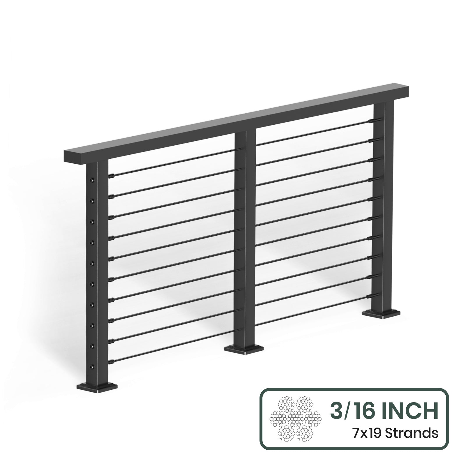 BLIKA 36'' & 42'' Black Surface Mount Cable Railing System DIY Kit (4FT - 28FT, Level Drilled, ) - 3/16