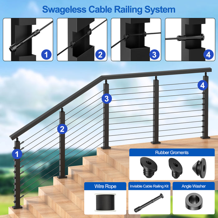 BLIKA Upgraded Black Swageless Cable Fittings for 3/16" Cable Railing