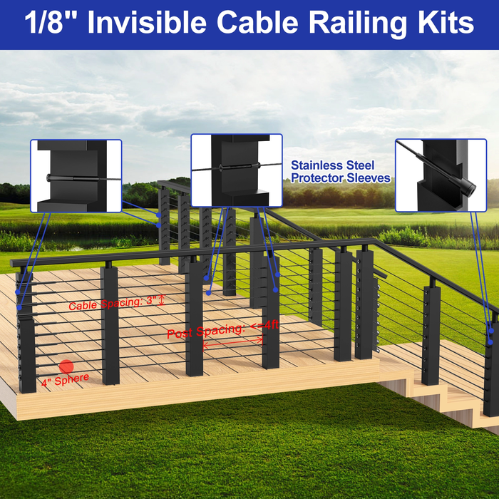 BLIKA Black Invisible Cable Railing Kit - Extended Version