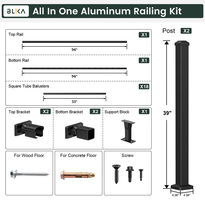 BLIKA 36" Stair Aluminum Railing & 39" Post System DIY Kit（4FT-20FT）