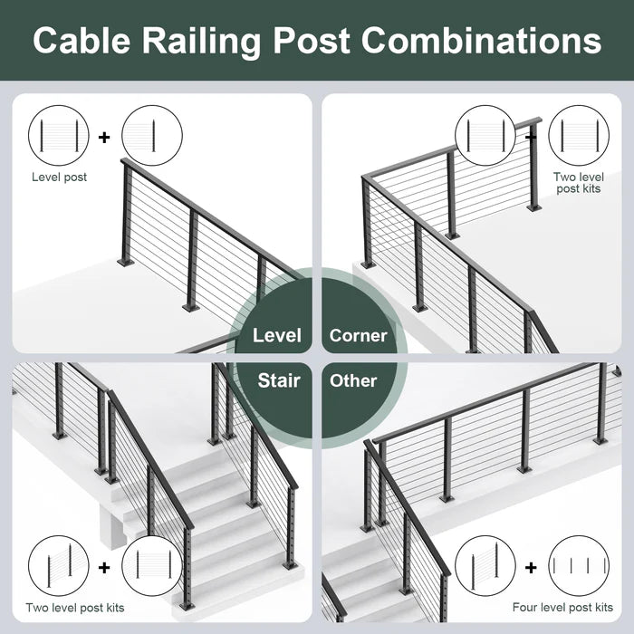 BLIKA 36'' Black Surface Mount Stair Cable Railing  DIY Kit