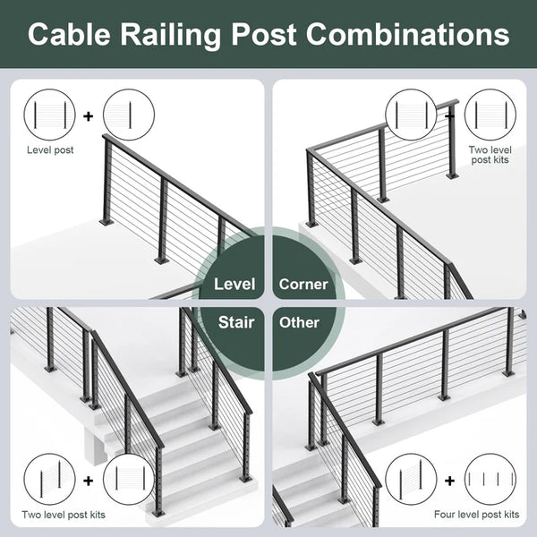 BLIKA 36'' Black Surface Mount Stair Cable Railing  DIY Kit with Invisible Crimp Fittings - 1/8