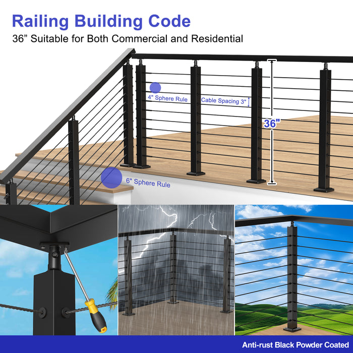 BLIKA 36" Cable Railing Corner Post